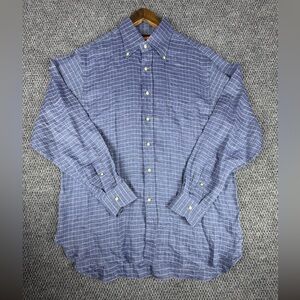 Davide Cenci Men's Italian Luxury Linen Plaid Long Sleeve Button-Up Shirt 43/17